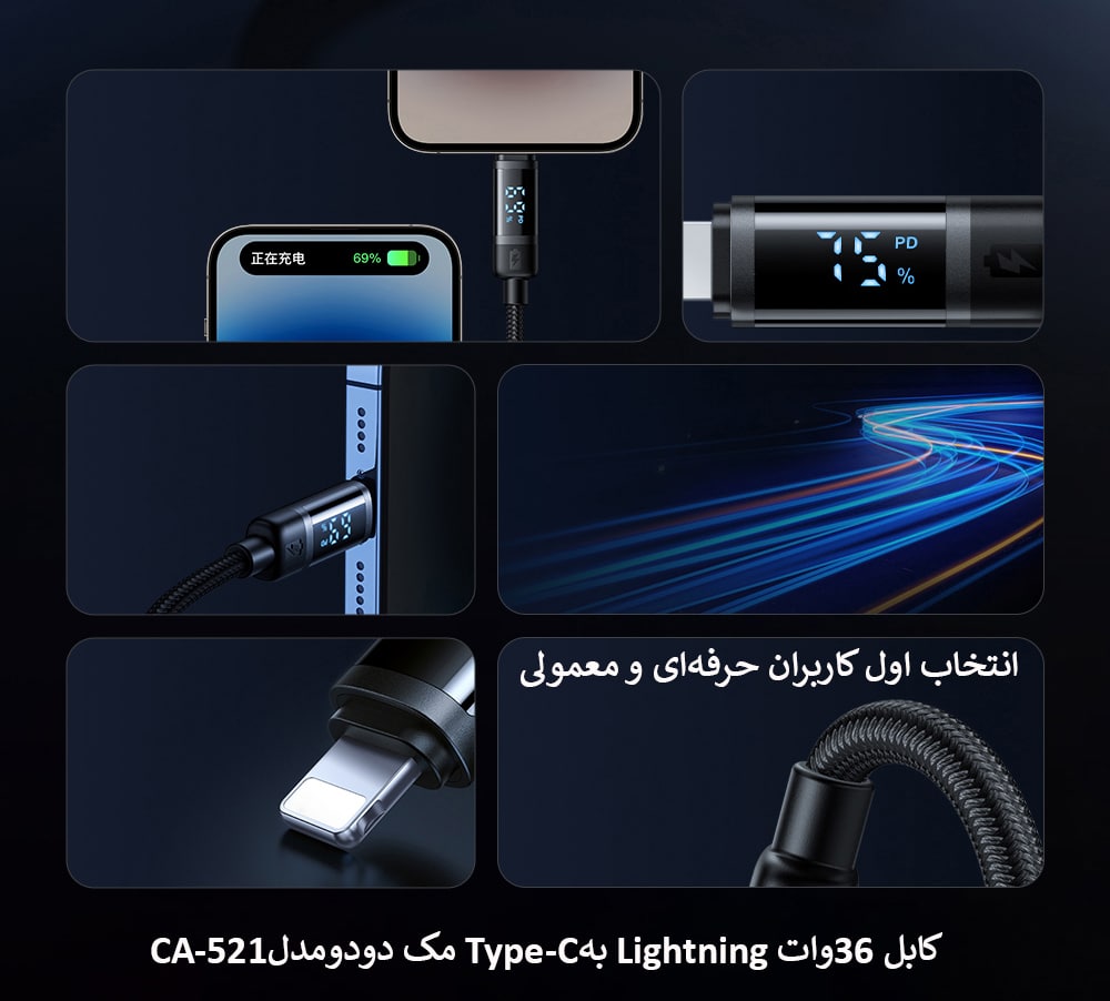 کابل 36وات Lightning بهType-C مک دودومدلCA-521