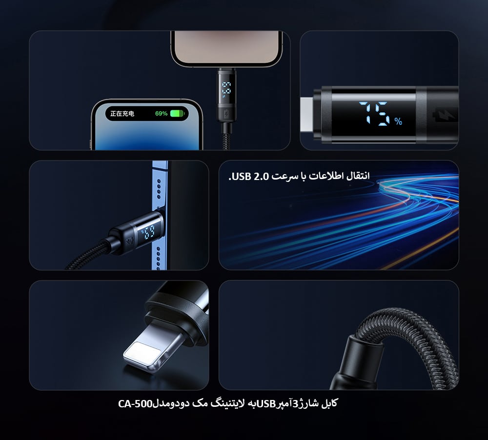 کابل شارژ3آمپرUSBبه لایتنینگ مک دودومدلCA-500