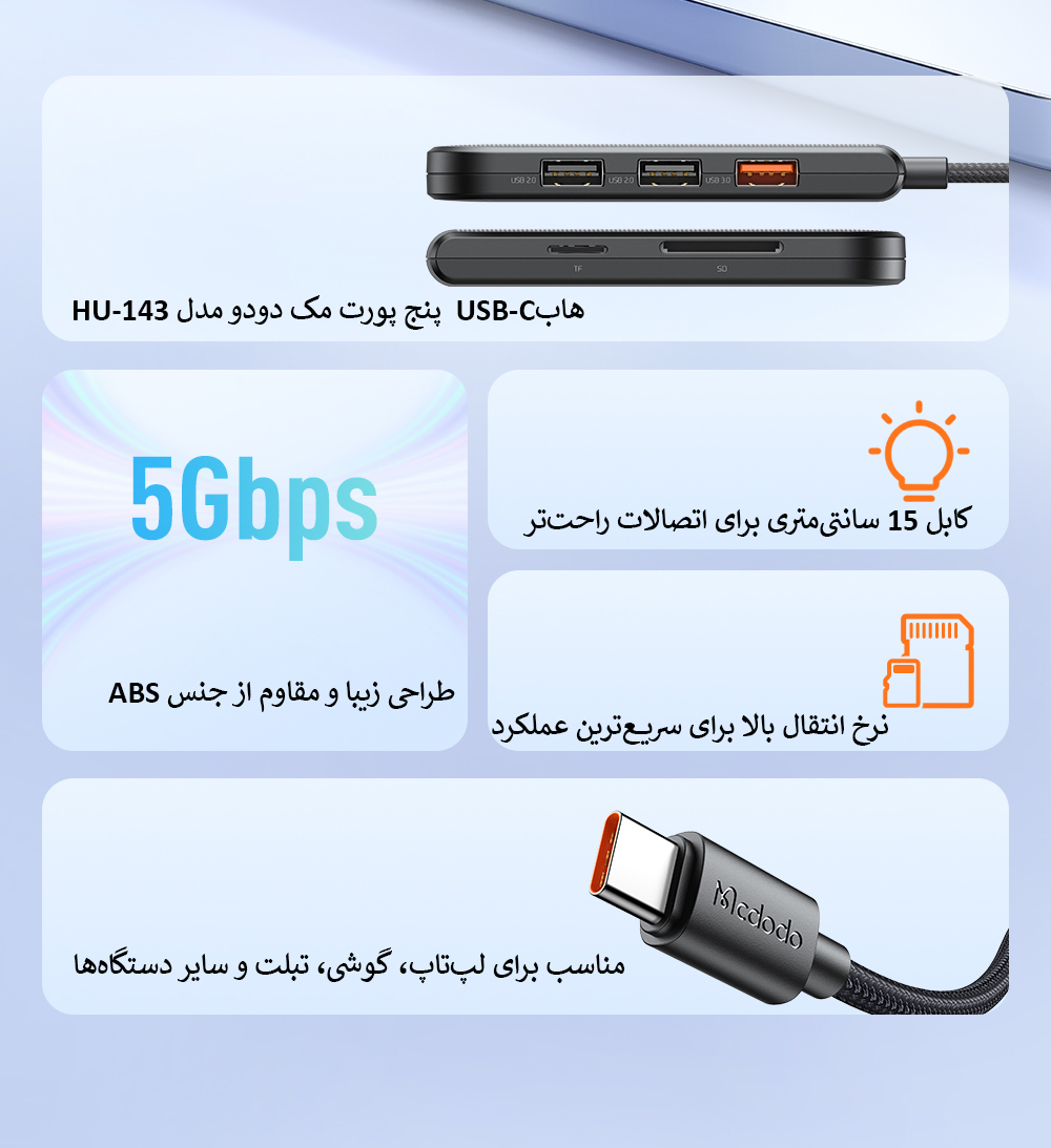 هابUSB-C پنج پورت مک دودو مدل HU-143