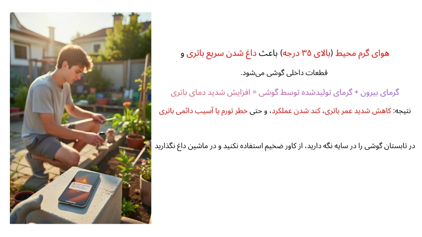 داغ شدن باتری تلفن همراه.