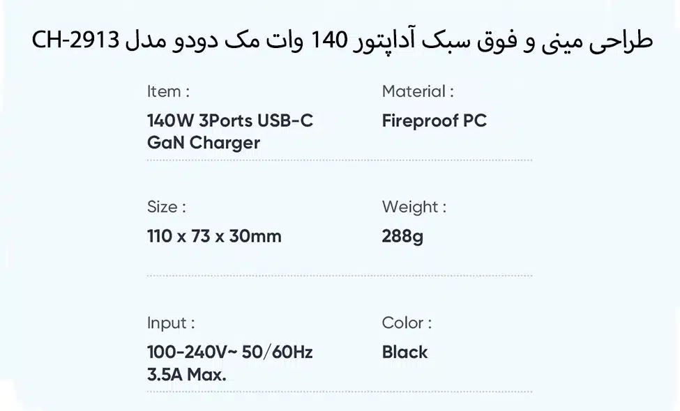 شارژر دیواری 140 وات مک دودو مدل CH-2913