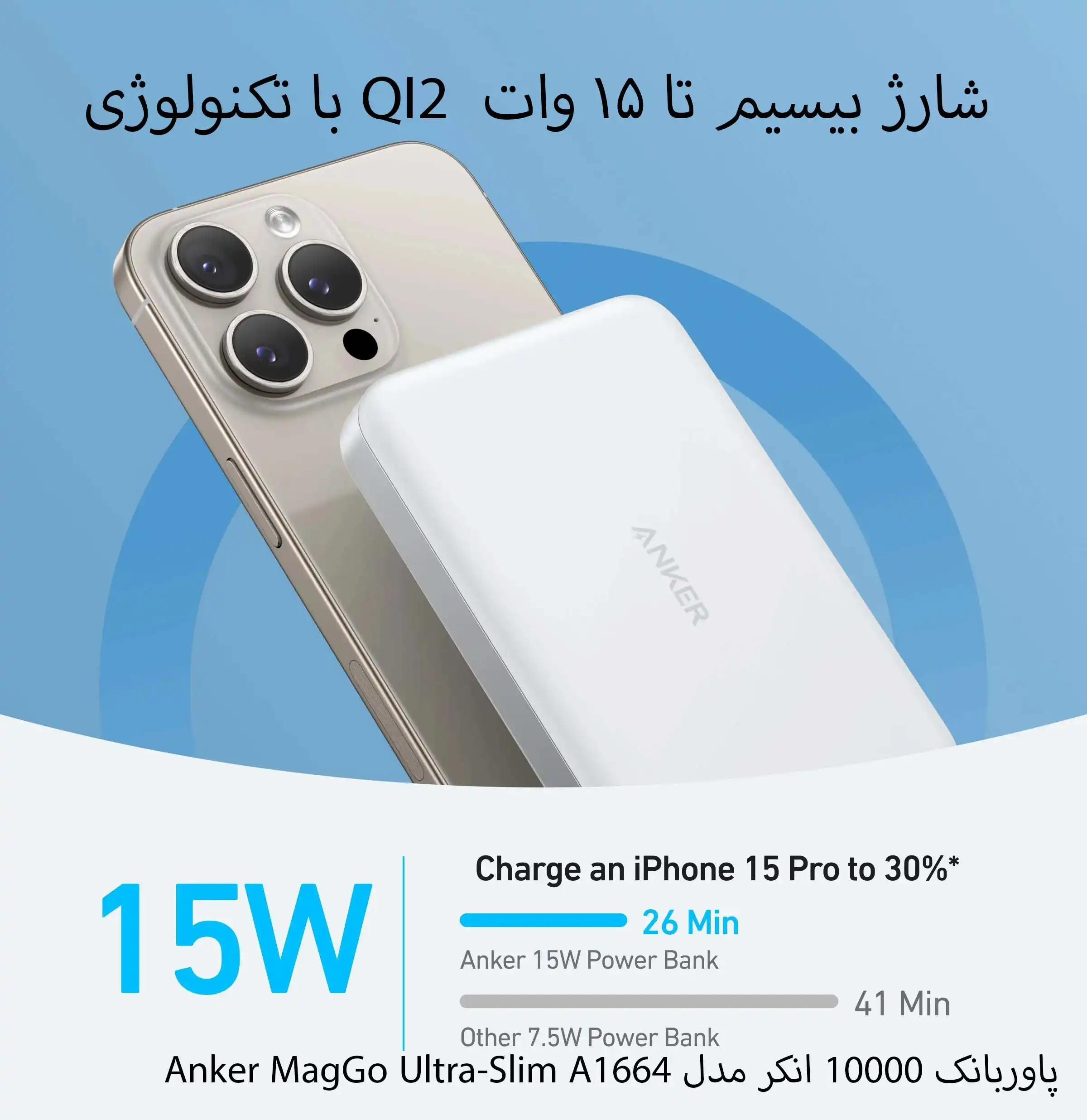 پاوربانک 10000 انکر مدل Anker MagGo Ultra-Slim A1664