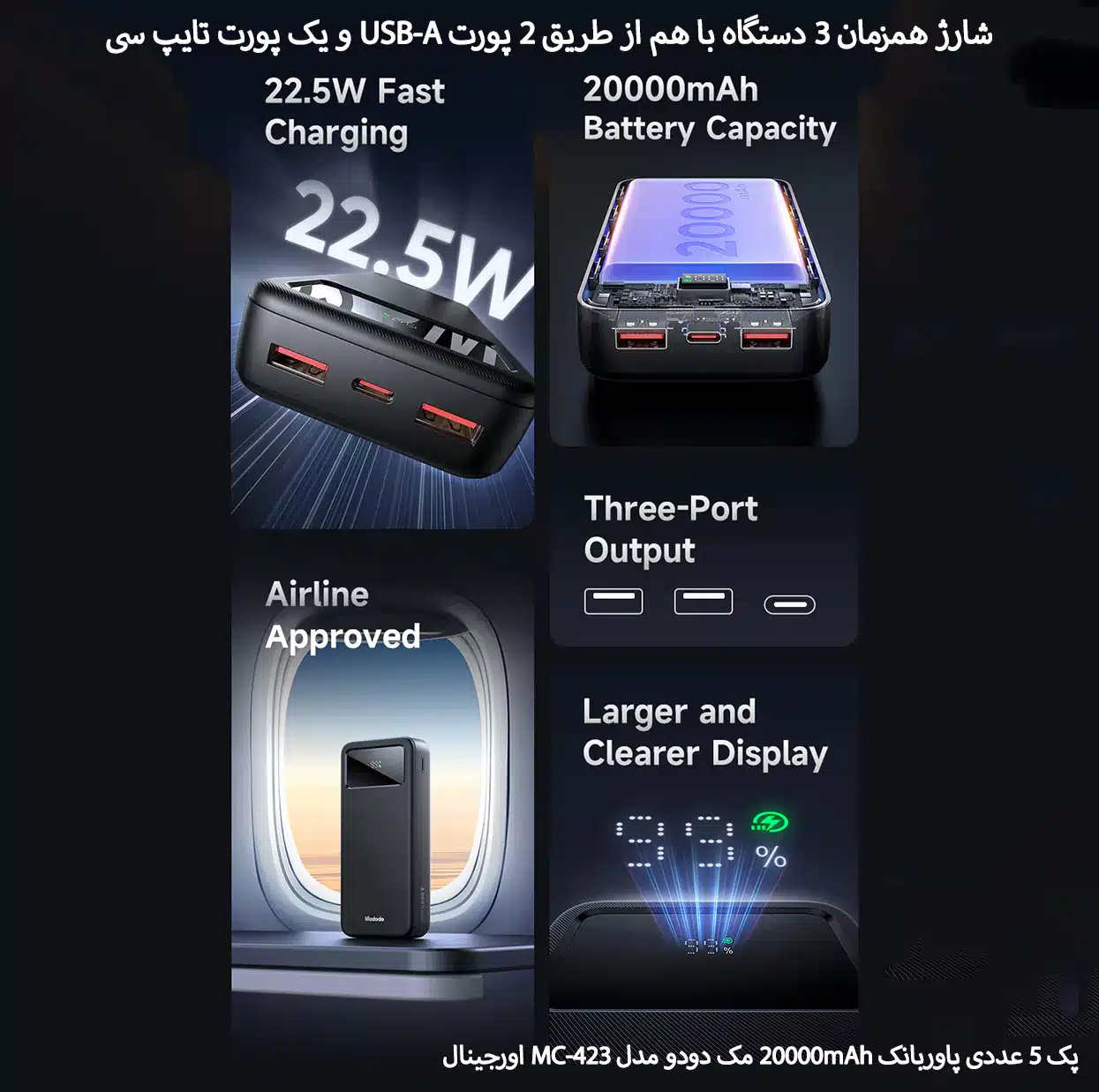 پک 5 عددی پاوربانک 20000mAh مک دودو مدل MC-423