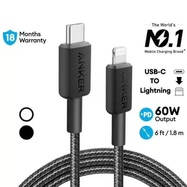 کابل 1.8 متری Lightning به USB-C انکر مدل A81B6H