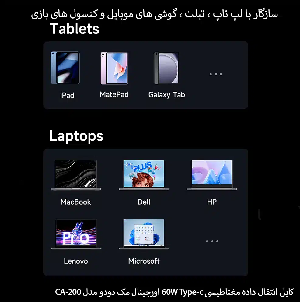 کابل انتقال داده مغناطیسی 60W Type-c مک دودو مدل CA-200