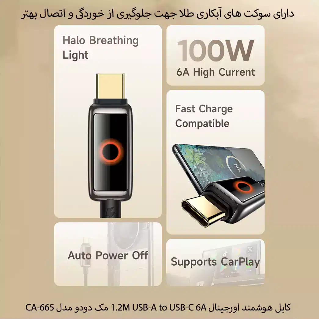 کابل هوشمند 1.2M USB-A to USB-C 6A مک دودو مدل CA-665