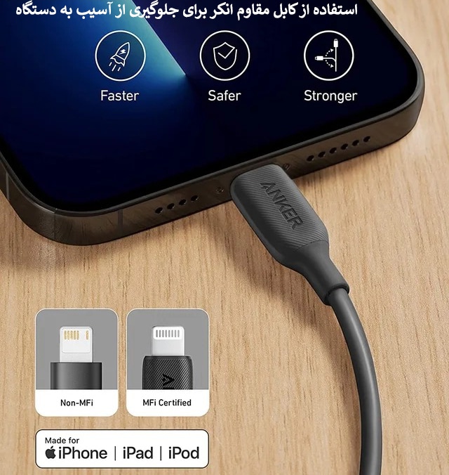 کابل 0.9 متری Lightning به USB-A انکر مدل A84320