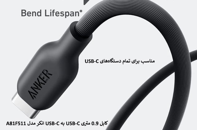کابل 0.9 متری USB-C به USB-C انکر مدل A81F511